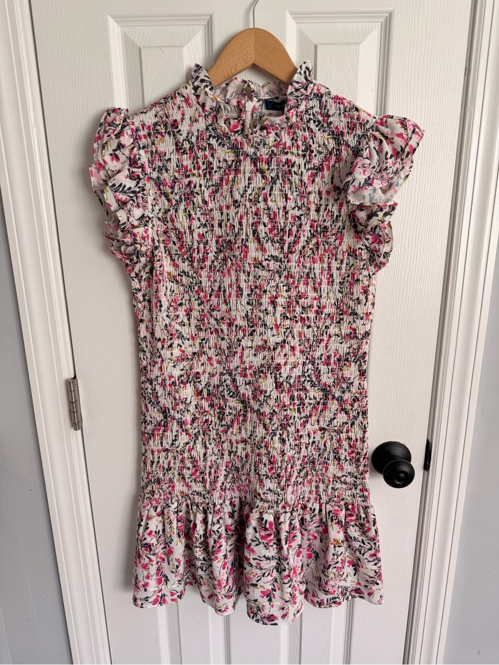 Pink Floral Smocked Ruffle Dress